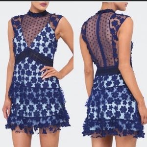 Self Portrait Blue Floral Appalique Lace Dress